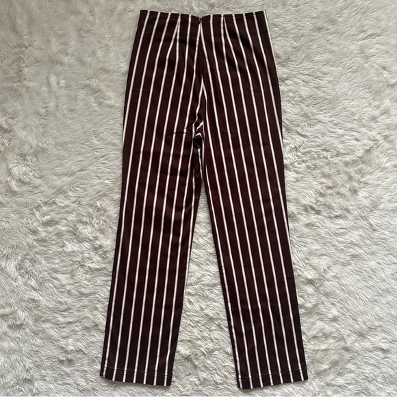 Reformation Pants Marlon Pant Cropped High Waist Coffee Stripe Brown 2 - Picture 4 of 11
